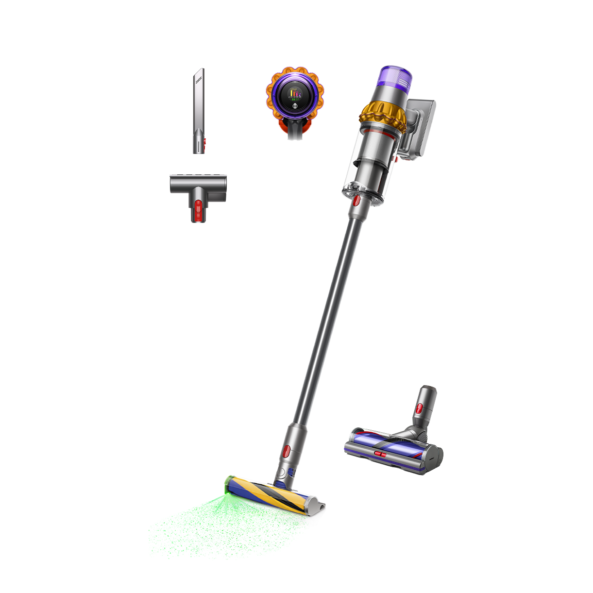 Dyson V15 Detect Absolute — aspirateur balai sans fil jaune et nickel